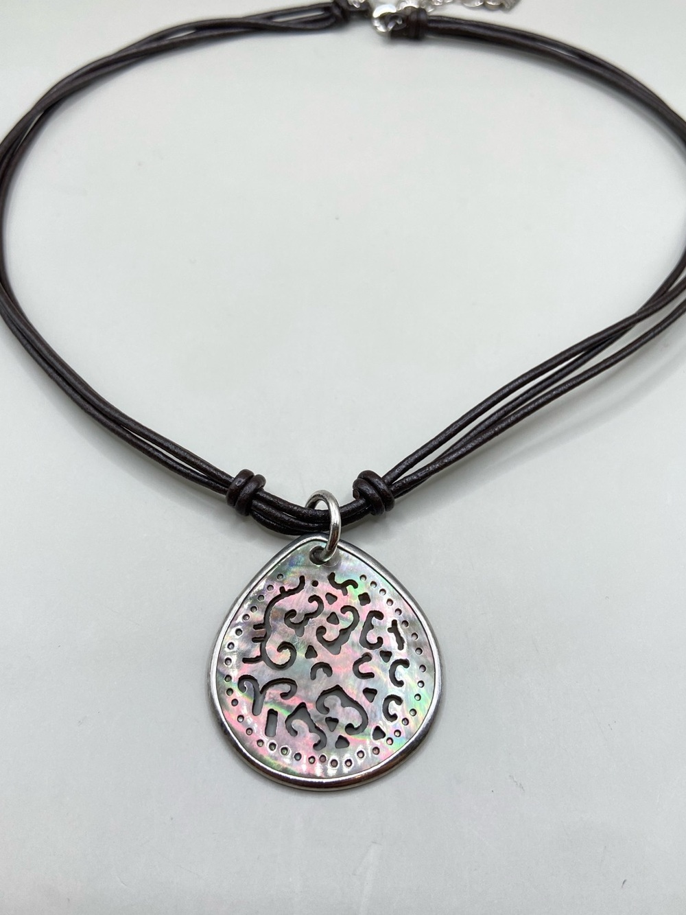 Silpada Carved Shell Leather Necklace